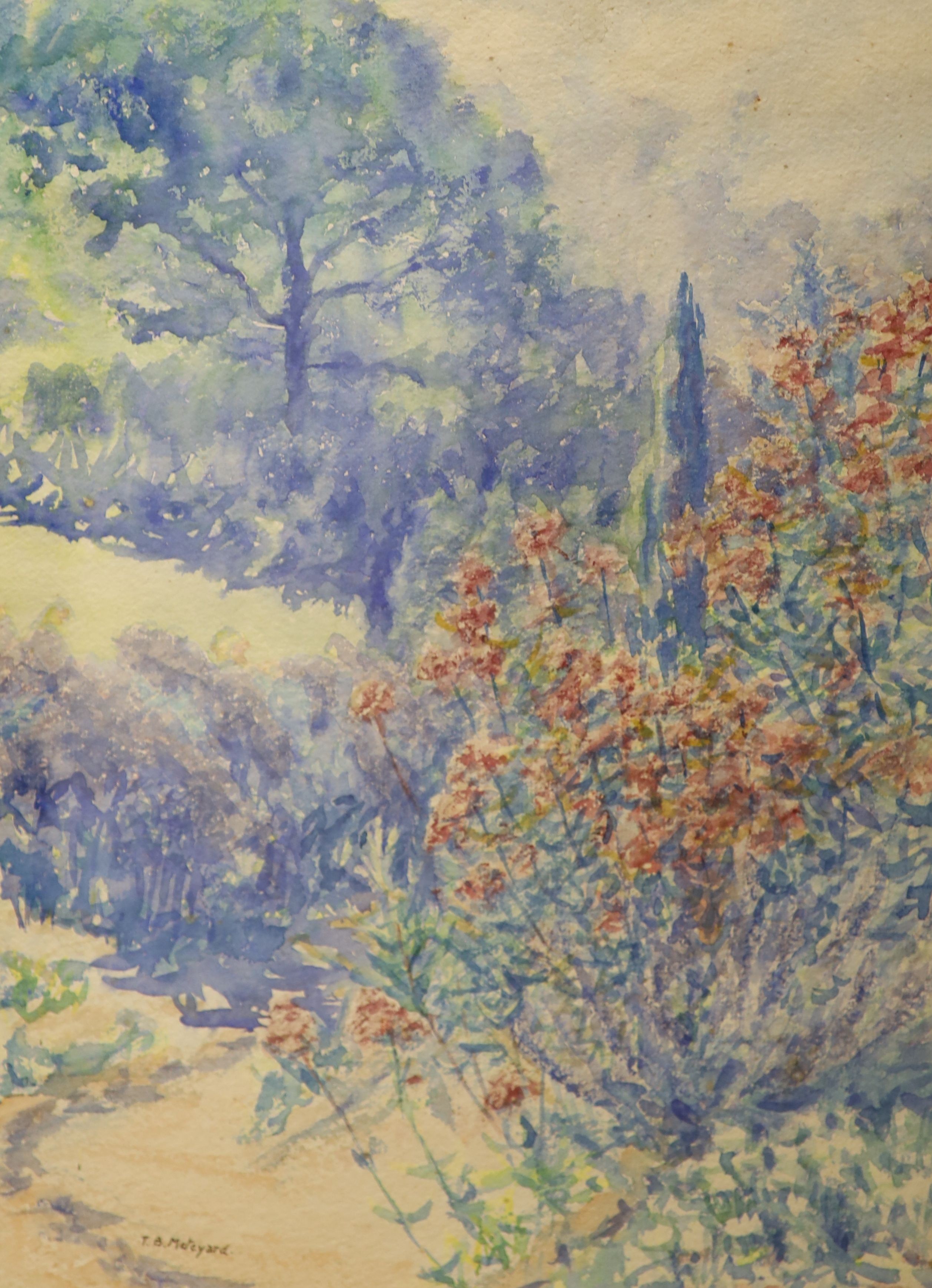 Thomas Burford Meteyard (American, 1865-1928), watercolour, Flower Garden 38x27cm